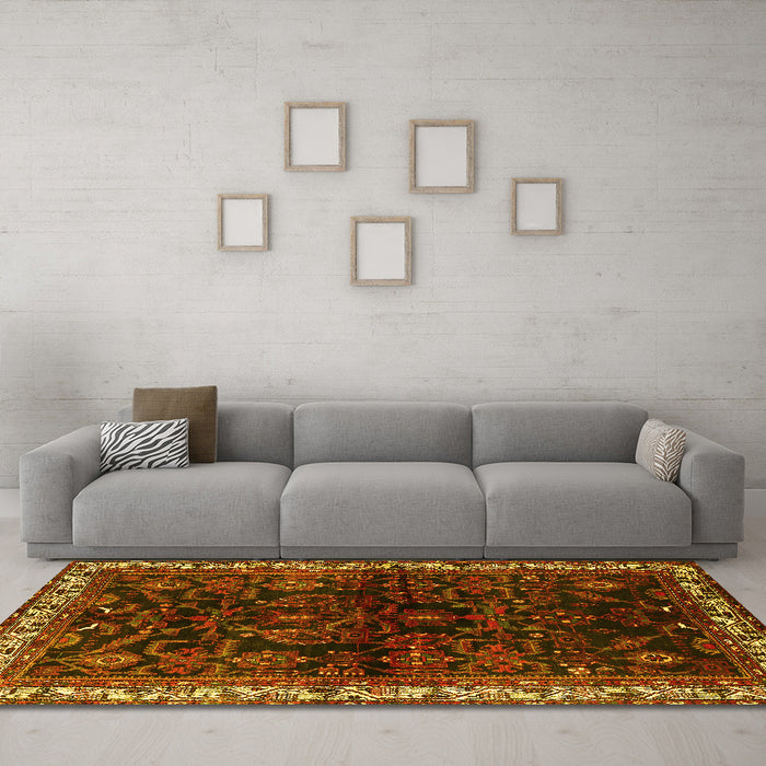 Machine Washable Persian Yellow Traditional Rug in a Living Room, wshtr567yw
