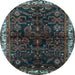 Round Machine Washable Persian Light Blue Traditional Rug, wshtr567lblu