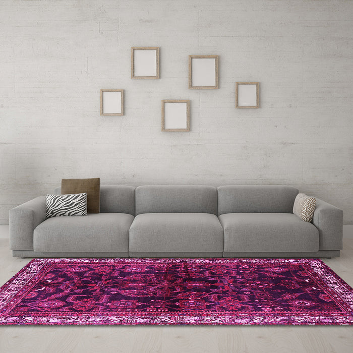 Machine Washable Persian Pink Traditional Rug in a Living Room, wshtr567pnk