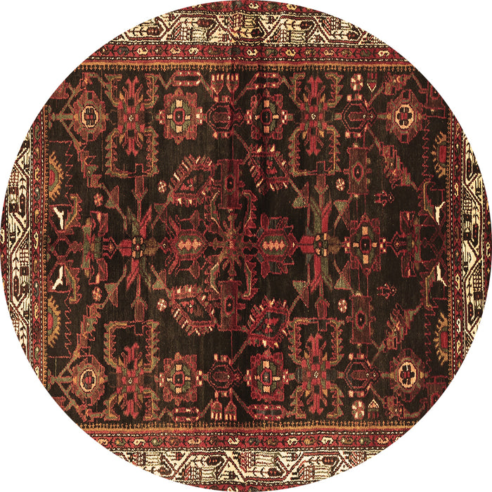 Round Persian Brown Traditional Rug, tr567brn