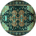 Round Machine Washable Persian Turquoise Traditional Area Rugs, wshtr568turq