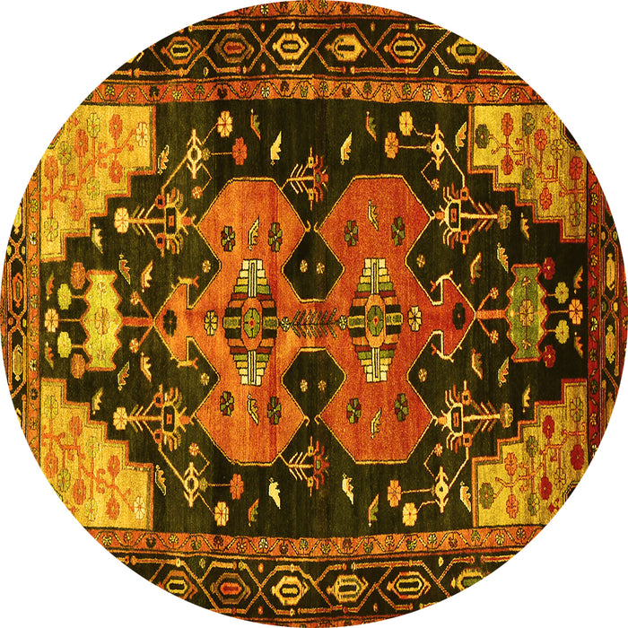 Round Persian Yellow Traditional Rug, tr568yw