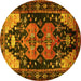 Round Persian Yellow Traditional Rug, tr568yw