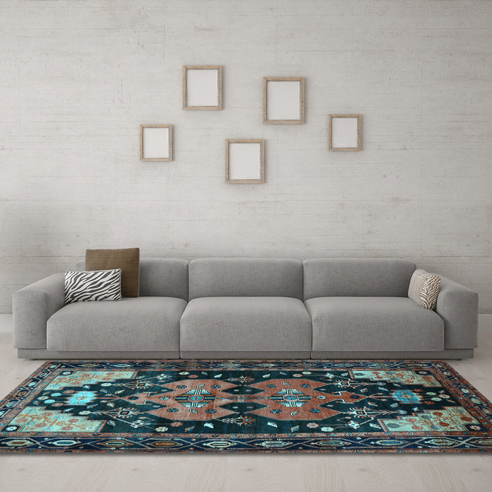 Machine Washable Persian Light Blue Traditional Rug in a Living Room, wshtr568lblu
