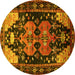 Round Machine Washable Persian Yellow Traditional Rug, wshtr568yw