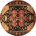 Round Persian Brown Traditional Rug, tr568brn