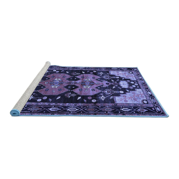 Sideview of Machine Washable Persian Blue Traditional Rug, wshtr568blu