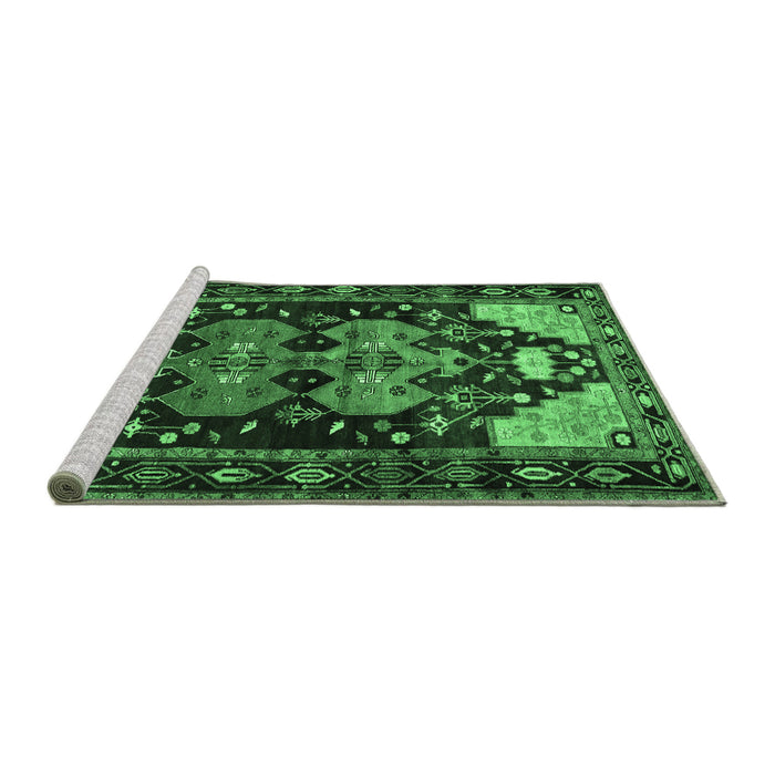 Sideview of Machine Washable Persian Emerald Green Traditional Area Rugs, wshtr568emgrn