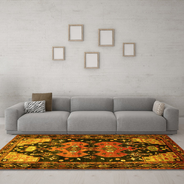 Machine Washable Persian Yellow Traditional Rug in a Living Room, wshtr568yw