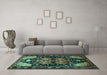 Machine Washable Persian Turquoise Traditional Area Rugs in a Living Room,, wshtr568turq