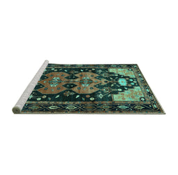 Sideview of Machine Washable Persian Turquoise Traditional Area Rugs, wshtr568turq