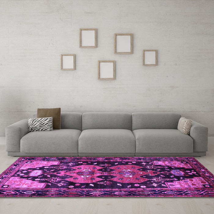 Machine Washable Persian Purple Traditional Area Rugs in a Living Room, wshtr568pur