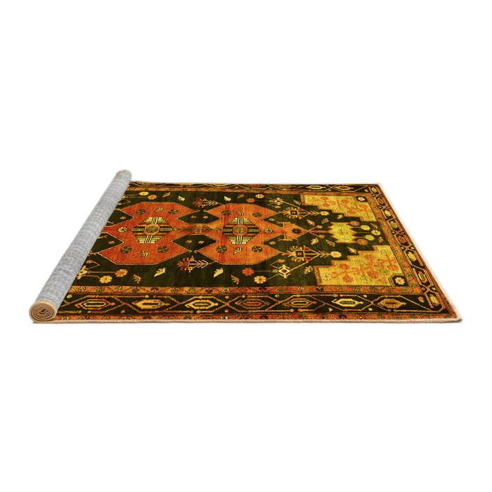 Sideview of Machine Washable Persian Yellow Traditional Rug, wshtr568yw