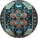 Round Machine Washable Persian Light Blue Traditional Rug, wshtr568lblu