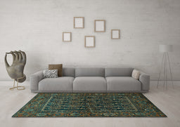 Machine Washable Persian Turquoise Traditional Area Rugs in a Living Room,, wshtr569turq