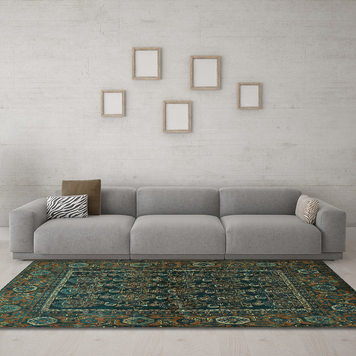 Machine Washable Persian Turquoise Traditional Area Rugs in a Living Room,, wshtr569turq