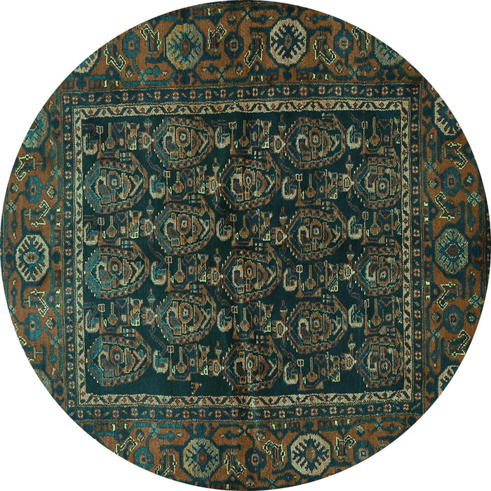 Round Persian Turquoise Traditional Rug, tr569turq