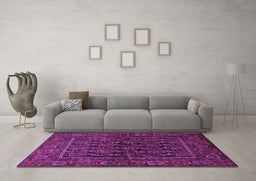 Machine Washable Persian Purple Traditional Area Rugs in a Living Room, wshtr569pur