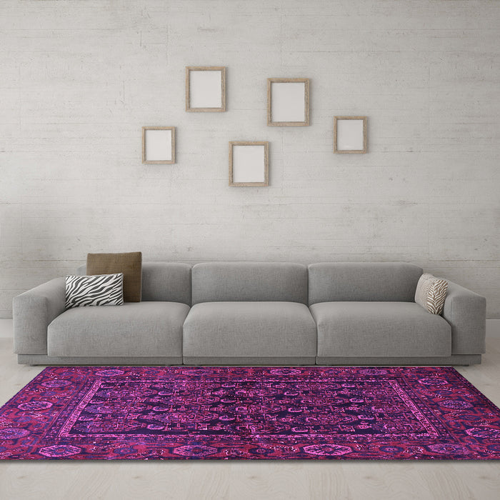 Machine Washable Persian Purple Traditional Area Rugs in a Living Room, wshtr569pur