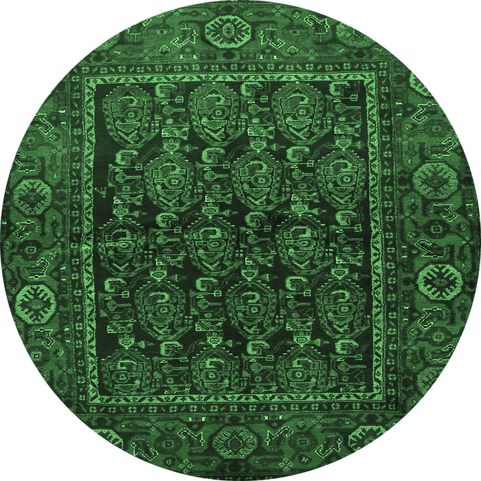 Round Persian Emerald Green Traditional Rug, tr569emgrn