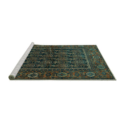 Sideview of Machine Washable Persian Turquoise Traditional Area Rugs, wshtr569turq