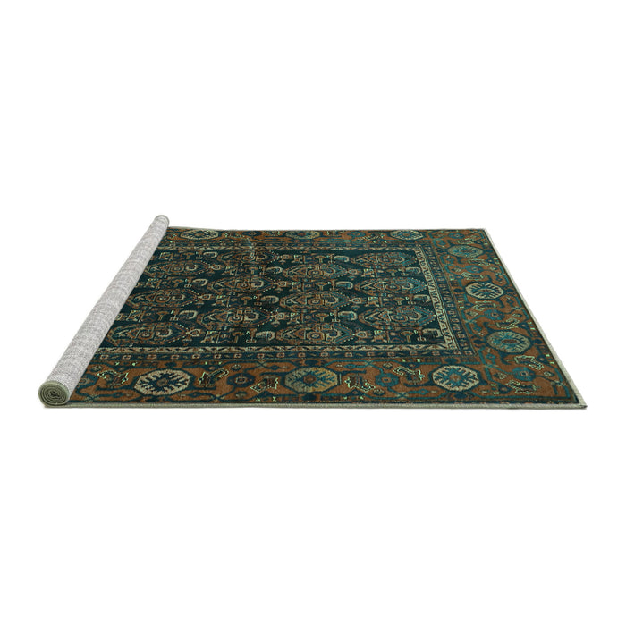 Sideview of Machine Washable Persian Turquoise Traditional Area Rugs, wshtr569turq
