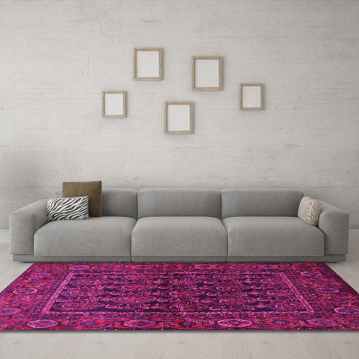 Machine Washable Persian Pink Traditional Rug in a Living Room, wshtr569pnk