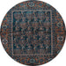 Round Machine Washable Persian Light Blue Traditional Rug, wshtr569lblu