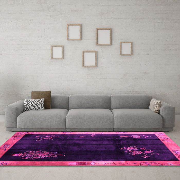 Machine Washable Oriental Pink Asian Inspired Rug in a Living Room, wshtr56pnk