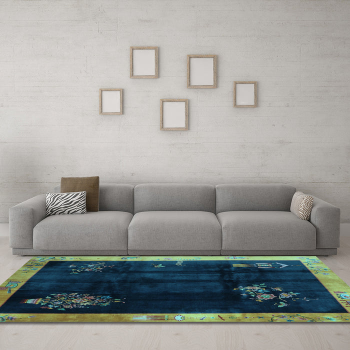 Machine Washable Oriental Light Blue Asian Inspired Rug in a Living Room, wshtr56lblu