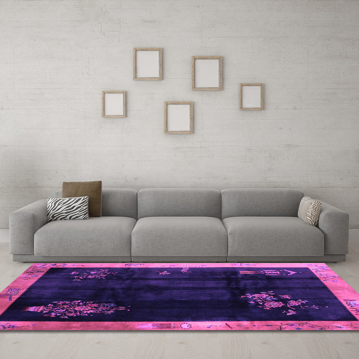 Machine Washable Oriental Purple Asian Inspired Area Rugs in a Living Room, wshtr56pur