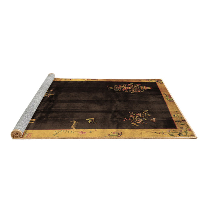 Sideview of Machine Washable Oriental Brown Asian Inspired Rug, wshtr56brn