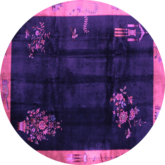 Round Machine Washable Oriental Purple Asian Inspired Area Rugs, wshtr56pur