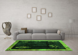 Machine Washable Oriental Green Asian Inspired Area Rugs in a Living Room,, wshtr56grn