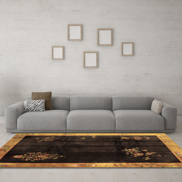 Machine Washable Oriental Brown Asian Inspired Rug in a Living Room,, wshtr56brn