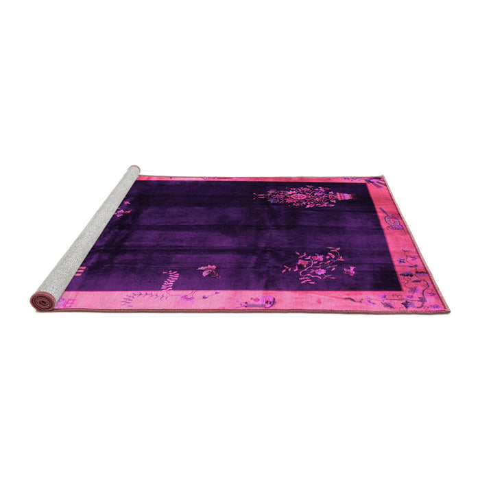 Sideview of Machine Washable Oriental Pink Asian Inspired Rug, wshtr56pnk