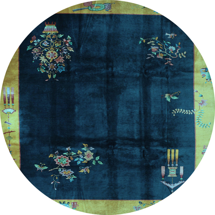 Round Machine Washable Oriental Light Blue Asian Inspired Rug, wshtr56lblu