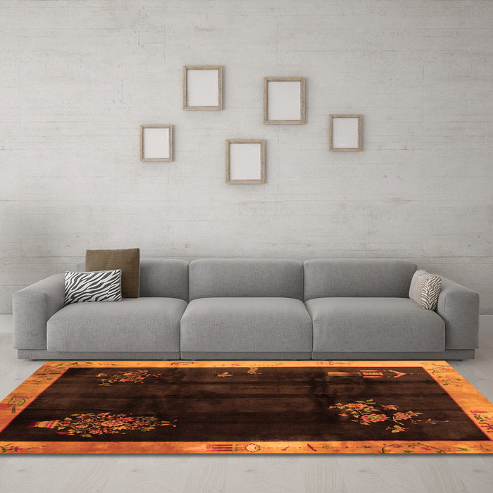 Machine Washable Oriental Orange Asian Inspired Area Rugs in a Living Room, wshtr56org