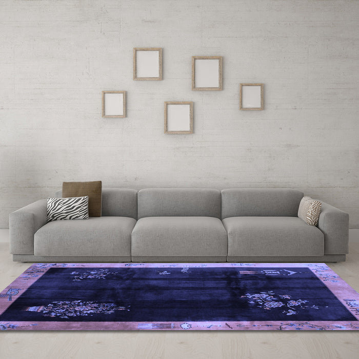 Machine Washable Oriental Blue Asian Inspired Rug in a Living Room, wshtr56blu