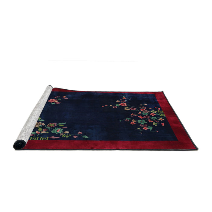 Sideview of Machine Washable Traditional Deep-Sea Blue Rug, wshtr57