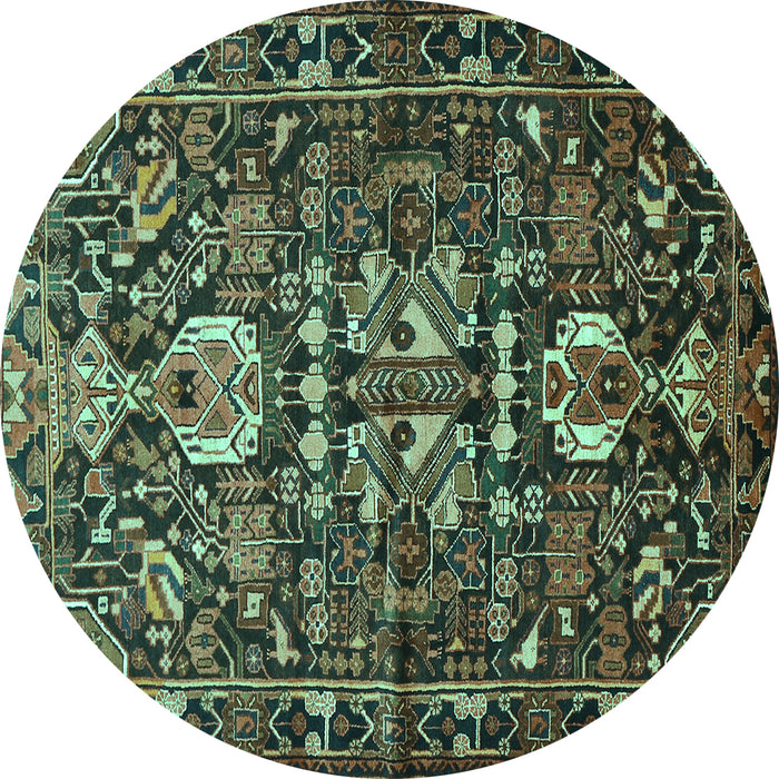 Round Animal Turquoise Traditional Rug, tr570turq