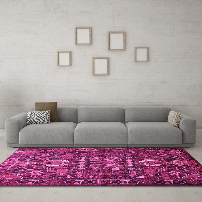 Machine Washable Animal Pink Traditional Rug in a Living Room, wshtr570pnk