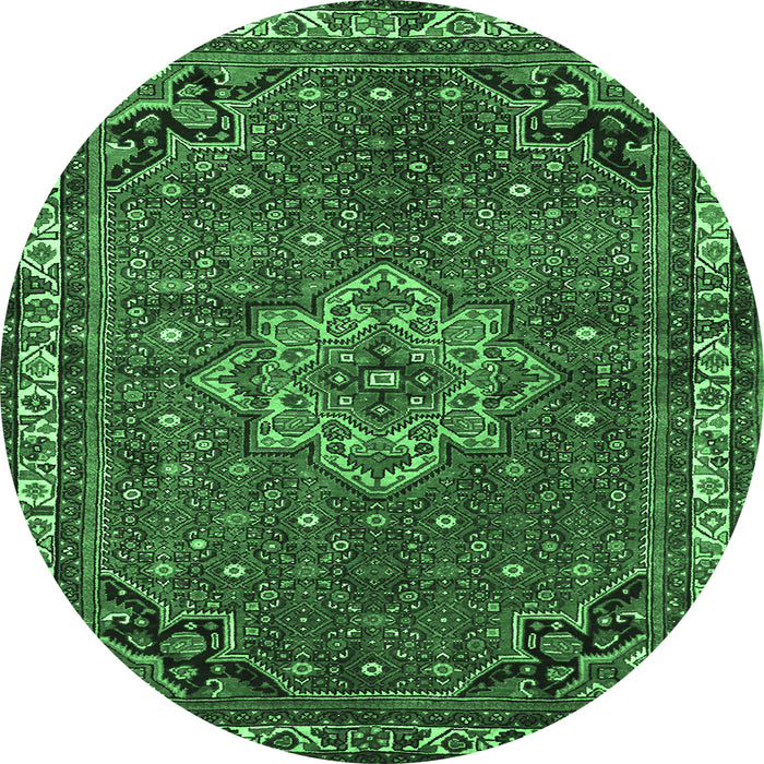 Round Persian Emerald Green Traditional Rug, tr571emgrn
