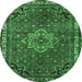 Round Machine Washable Persian Emerald Green Traditional Area Rugs, wshtr571emgrn