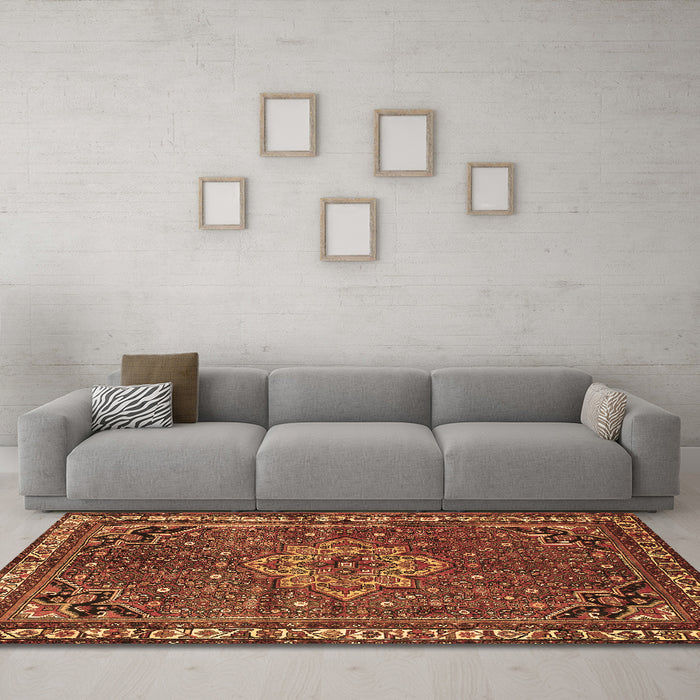 Machine Washable Persian Brown Traditional Rug in a Living Room,, wshtr571brn