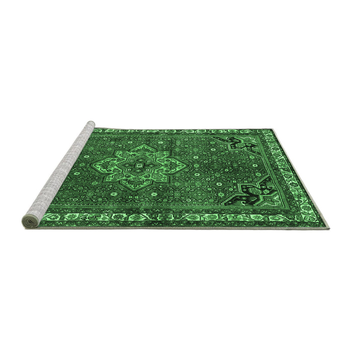 Sideview of Machine Washable Persian Emerald Green Traditional Area Rugs, wshtr571emgrn