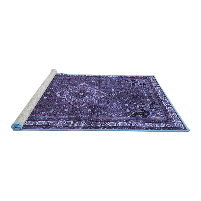 Sideview of Machine Washable Persian Blue Traditional Rug, wshtr571blu