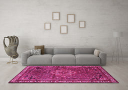 Machine Washable Persian Pink Traditional Rug in a Living Room, wshtr571pnk