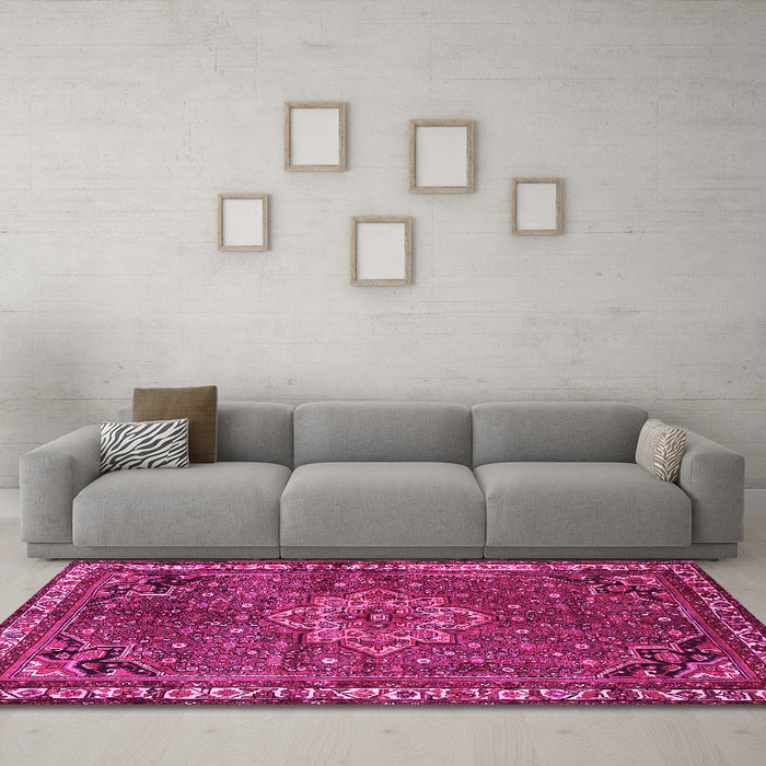 Machine Washable Persian Pink Traditional Rug in a Living Room, wshtr571pnk