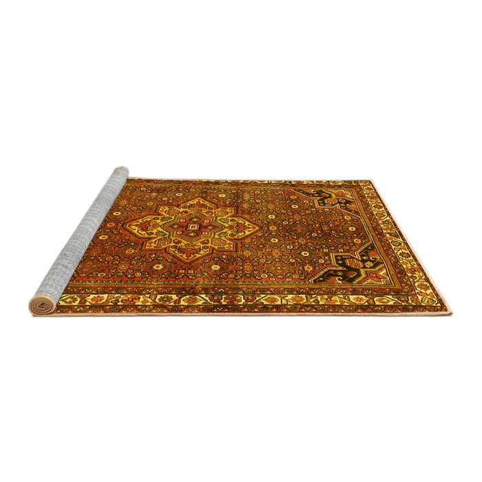 Sideview of Machine Washable Persian Yellow Traditional Rug, wshtr571yw